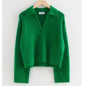 & Other Stories Collared Boxy Knit Sweater in Green